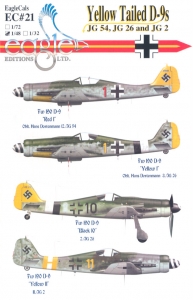 EagleCals Decal EC#21 Fw190D-9 JG-2, JG26 & JG54 "Yellow Tail"